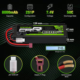 OVONIC 2S Lipo-Akku, 8000 mAh, 2S1P, 50C, 7,4 V, RC-Lipo-Akku, HardCase mit Deans-T-Stecker für Losi 1/8 Scale Racing RC-Autos, Fahrzeuge, Trucks, Buggys